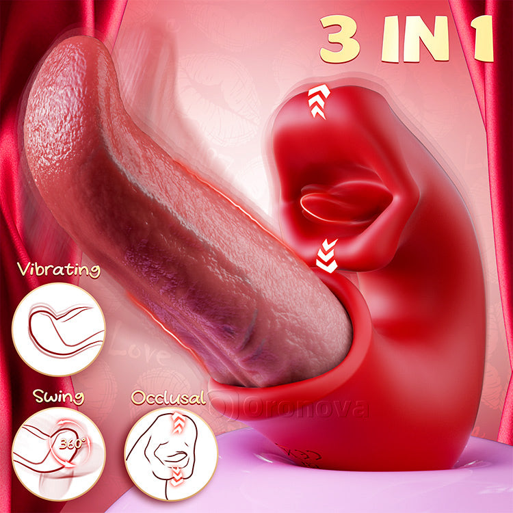 Wibrator dildo 3 w 1 – różowa zabawka z działaniem na punkt G, łechtaczkę i język