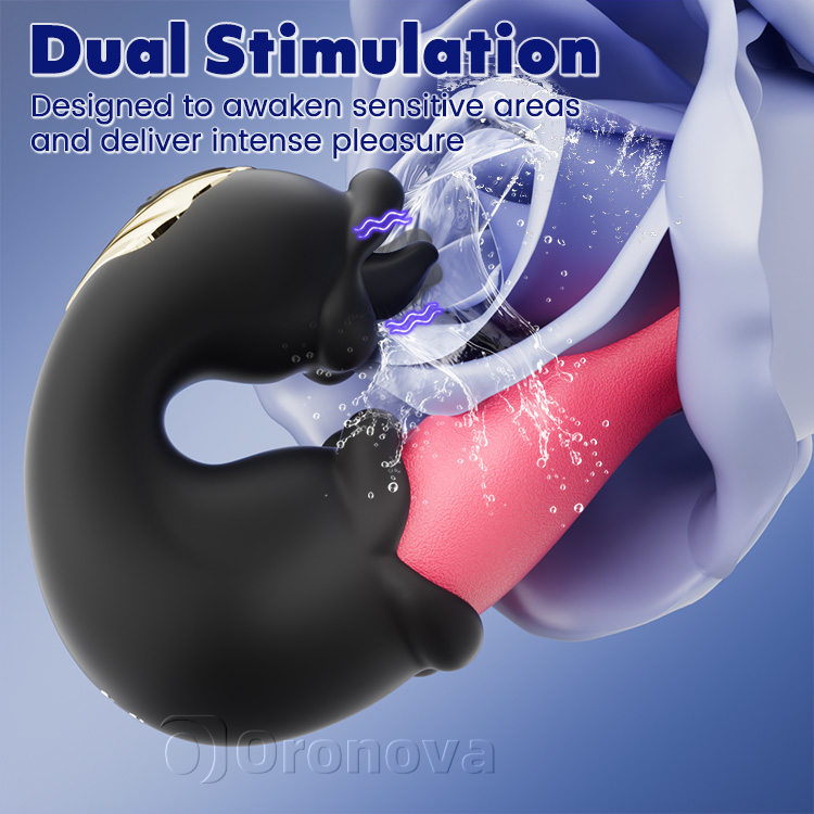 Podwójny wibrator Rose z pchającym trzonem i liżącym językiem